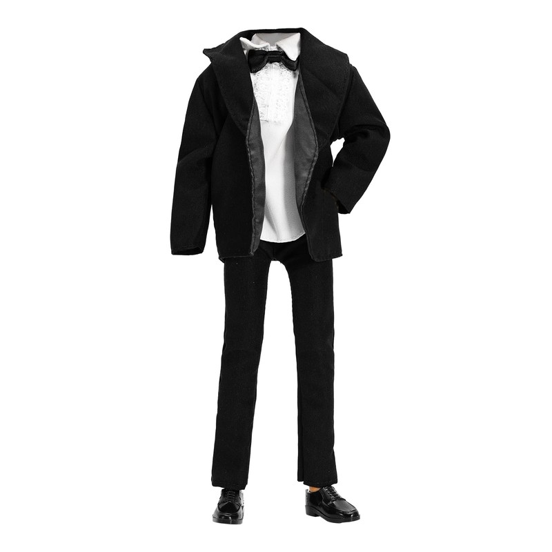 BARWA 3pc Doll Clothes Black Tuxedo Suit with Tie White