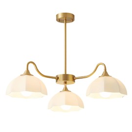 Fulesi Mid Century 3 Light Sputnik Chandelier White Dome Glass Lampshade Nordic Retro Chandelier Ceiling Light Brass Finish Bedroom Pendant Light