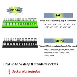 Magnetic Socket Organizer Set,2pcs 1/4" Metric & SAE Socket Organizer for Tool Box Drawer,Organizer Tray for Tool Box, Carts-Sockets Not Included