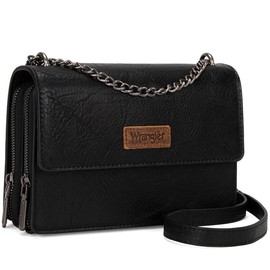 Wrangler Flap Crossbody Purse for Women Shoulder Bag Vintage Wallets with Chain:_Jet Black