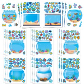 24 Sheets Make Ocean Animals Worlds Scene Stickers, Cute Under The Sea Ocean Animal Stickers Summer Fish Tank Scene for Party Favors Summer Activities Crafts