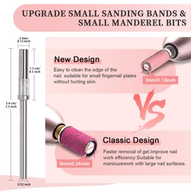 BLESWIN 200Pcs 3mm Small Sanding Bands with 2Pcs Small Mandrel Bit for Nail Drill, Upgrade Mini Nail Sanding Bands for Acrylic Nails Gel Removing Shaping, Manicure Nail Salon Use (240#Pink+180#White)
