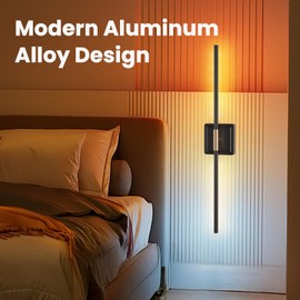 DRAWNCAT Modern RGB Wall Sconces Set of 2, Battery Operated Color Changing LED, 10,000mAh Manual Remote Control, 350° Rotatable Matte Black/Gold, No Wiring for Gaming Room, Bedroom, Party Decor