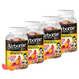 Airborne Kids 500mg Vitamin C Gummies, Kids Immune Support Zinc Gummies with Powerful Antioxidants VIT C & E - 63 Gummies, Assorted Fruit Flavor (Pack of 4)