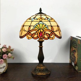 Olyfeiray Tiffany Style Table Lamp 12", Yellow Stained Glass Table Lamp Bedside Reading Light Tiffany Style Lamp Bedroom Living Room Decor Home Office 12X12X19 Inches, Included 1 E26 Bulb