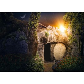 Empty Tomb Backdrop 10x8ft Resurrection of Jesus Backdrop Easter Empty Jesus Tomb Backdrops for Photography Crucifixion Banner for Easter Sunday Church Sanctuary Decor