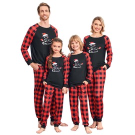 Ekouaer Christmas Pjs Family Set Xmas Pajamas Sets Sleepwear Set Snowman Graphic Top Plaid Pants with Pockets,PAT5,XXL