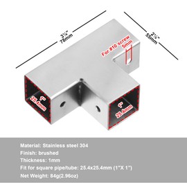 8 Pcs 1" 3 Way T Shape Square Tube Connector, Square Tube Fitting Fence Guardrail Rail Clamp, Stainless Steel