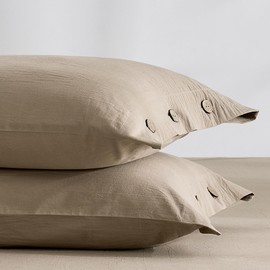 JELLYMONI 100% Washed Cotton Pillowcases, Standard, Button Closure