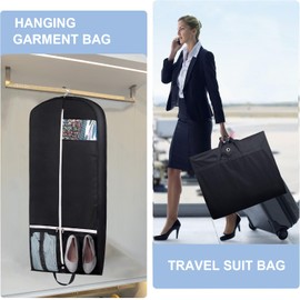 MISSLO 54" Suit Carriers for Men Women Travel Suit Bag Hanging Long Dress Garment Covers for Clothes Storage with 2 Pockets, Black