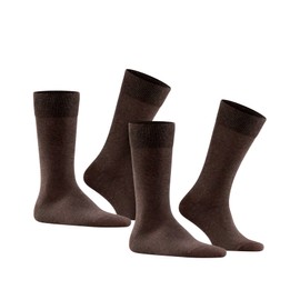 FALKE Men's Happy Socks, Breathable Cotton, Reinforced Durable Men's Socks, Allrounder for Business and Everyday, Cotton Stockings Plain in Multipack, 2 Pairs, Brown (Dark Brown 5450)