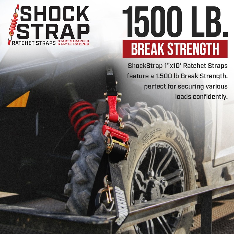 SHOCKSTRAP Ratchet Strap, 10' x 1" Shock Absorbing Heavy Duty