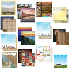 Custom Bundle - 13 Tennessee Nashville Memphis Smoky Mountains Themed 12" x 12" Scrapbook Papers - Various Brands