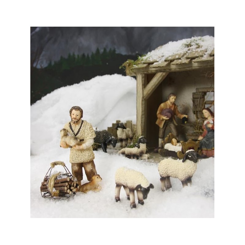 FADEDA Shepherd with Sheep and Dog/Height: 10 cm/Hand-Painted/Detailed Nativity Scene