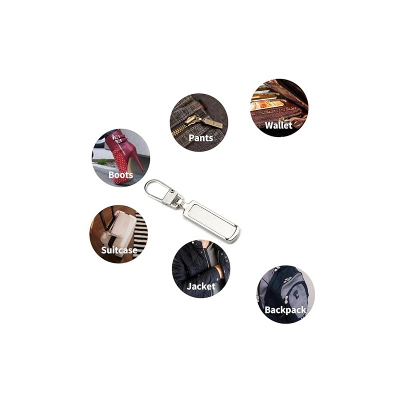 4Pcs Spare Zipper Pulls, Metal Removable Rectangle Zipper puller replacement