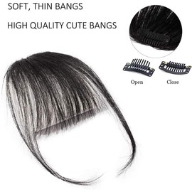 Bangs Hair Clip in Bangs Wispy Bangs Temples Hairpieces for Women Clip on Air Bangs Flat Neat Bangs Hair Extension for Daily Wear (Natural Black)