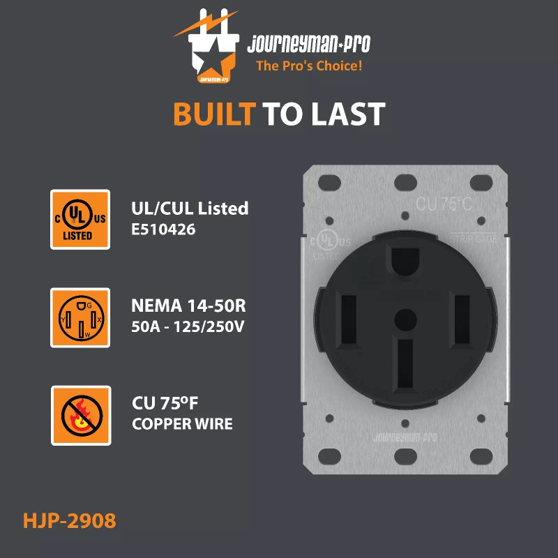 Journeyman-Pro 50 Amp 125/250V 14-50R Flush Mounting Wall Receptacle Range