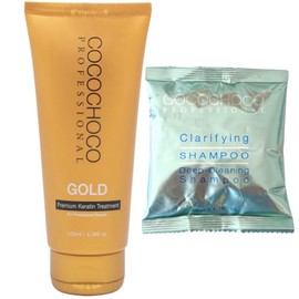 Cocochoco professional Keratin Gold starter kit - gold keratin hair treatment (100 ml) and clarifying shampoo (50 ml) - formaldehyde free - complex keratin treatment for hair straightening - for all hair types