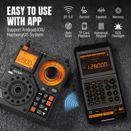 Raddy RF320 APP Control Shortwave Radio, AIR/FM/AM/VHF/SW/WB Receiver, Portable Radio Rechargeable w/ 9.85 Ft Wire Antenna (Black)