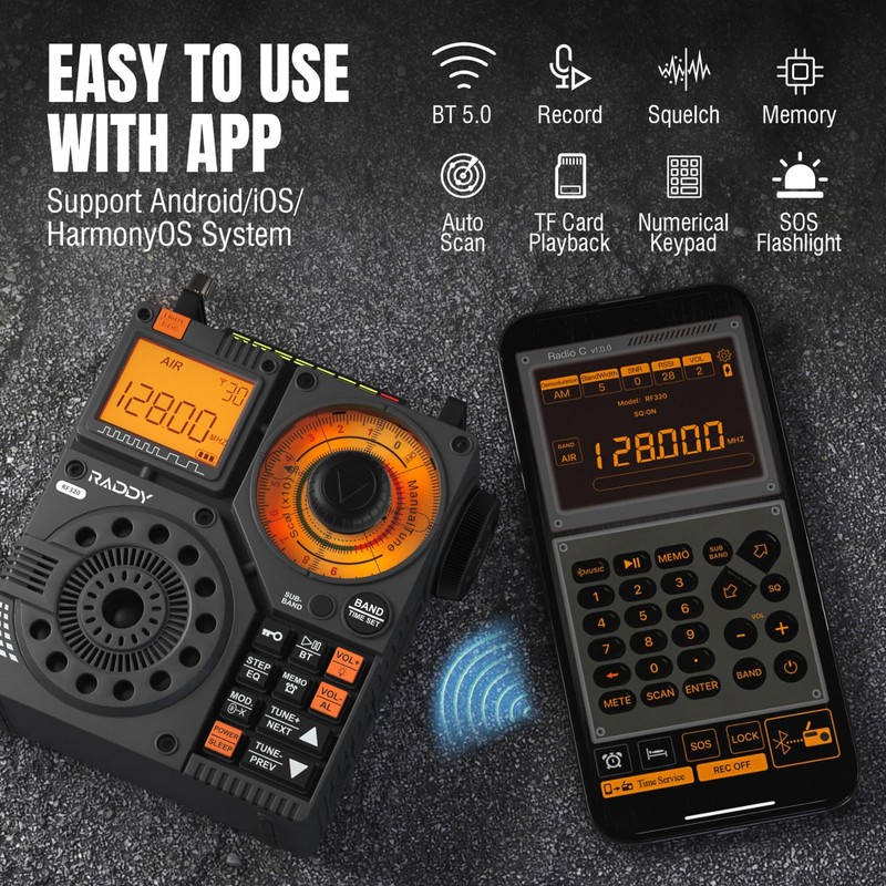 Raddy RF320 APP Control Shortwave Radio, AIR/FM/AM/VHF/SW/WB Receiver, Portable Radio