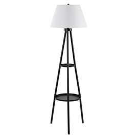 SAFAVIEH Lighting Collection Dorea Modern Black 63-inch Double Tray Table Tripod Floor Lamp (LED Bulb Included)