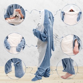 Oversize cozy shark blanket adults and teens, shark onesie kids, shark hoodie blanket, shark costume shark pajamas women gift, shark suit adult, shark onesie adult, shark blanket hoodie onesie
