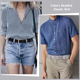WHIPPY Braided Elastic Belt for Men Women, Unisex Fabric Belt Braided Stretch Belt for Jeans Pants Black+Gray S