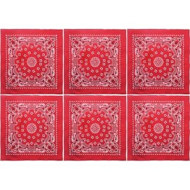 Trainmen Paisley 27" Jumbo Military Bandana Head Scarf Do-rag 100% Cotton Bandanna Face Cover 6-Pack (Red & White)