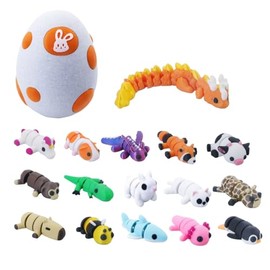 HyBaiS Easter Basket Stuffers Mini Mystery 3D Printed Articulated Animal Figurines Set with Egg,Little Cute Animals Pocket Pet,Surprise Animal Egg Gifts for Kids