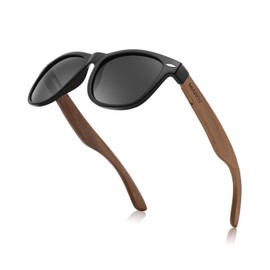 MIAROZ Wooden Sunglasses, Polarised Sunglasses, Men and Women, Natural Wood, UV400 Glasses, 100% Anti-UV Polarised, gray, L