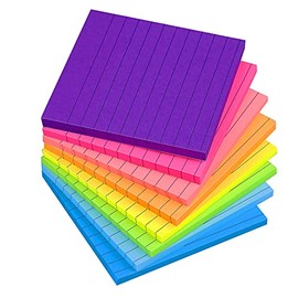 (8 Pack）4x4 Lined Sticky Notes Bright Post Stickies Colorful Super Sticking Power Memo Pads, 8 Colors, Strong Adhesive