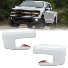 MOFOAP Replacement Side Mirror Cover Caps Compatible with 2021-2024 2025 Ford F150 F-150 Pickup Mirror Cap With Signal Light (White) Left and Right