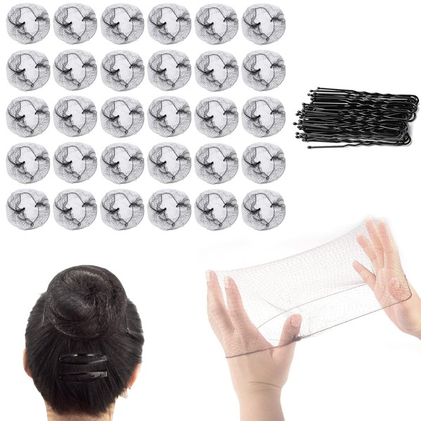 Shakeel Invisible Hair Nets for Women, 30 Pieces Ballet Hair Nets for Girls Elastic Edge Ballet Nets Hair Bun Nets Hair Bun Nets Black with 20 U Shaped Hairpins Set for Catering and Dancers