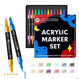 ALLVD Dot Pen, 12 Color Set Points, Soft Hair, 2 Brushes, Water Based Marker Pen, Pressing Point Marker, Vivid Highlighter Point, Color Pen, Water-Based Pen for Painting/Notebook