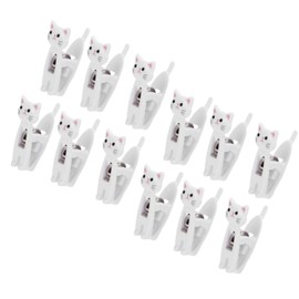 Beufee Pack of 12 Clothespins, Cute Cat Clothes Pegs, Cartoon Cat, Sealing Chip Clips, Mini Clothespins, Clothesline Clips with Metal Spring (White)