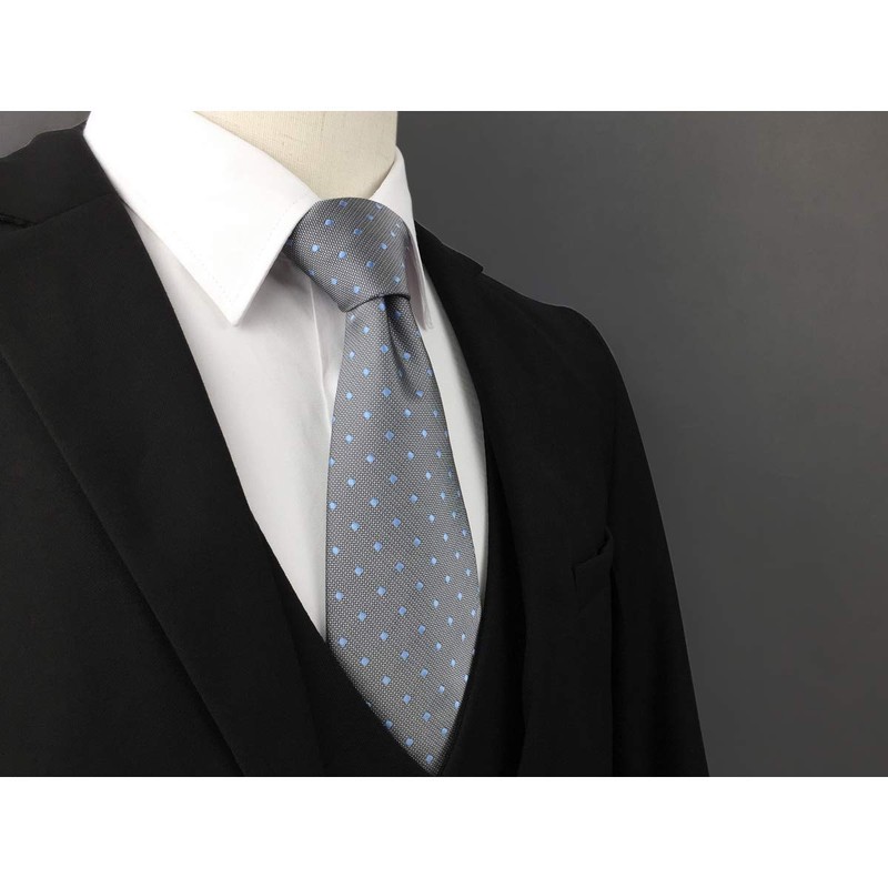 SHLAX&WING Men's Necktie, Gray, Blue, Dot, Men's Silk Business, 8cm