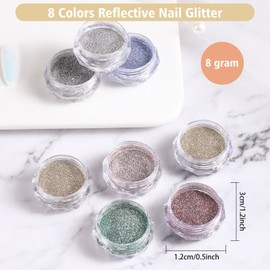Unbranded 8 Colors Reflective Nail Glitter Sparkling Crystal Nail Powder Shiny Nail Decor