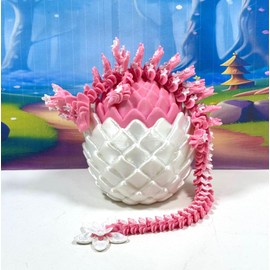 3D Printed Dragon, Pink Cherry Blossom Dragon in Dragon Egg, 12" Adult Fidget ADHD Autism Toy, Home Office Decor Executive Desk Toy - D069-WPE