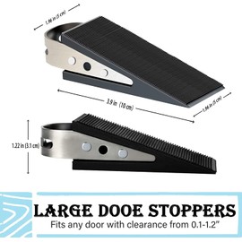 Pack of 2 Door Wedge Rubber Stackable High Performance Door Stop, Scratch-Resistant, Non-Slip Wedge with Stainless Steel Holders for Office and Home