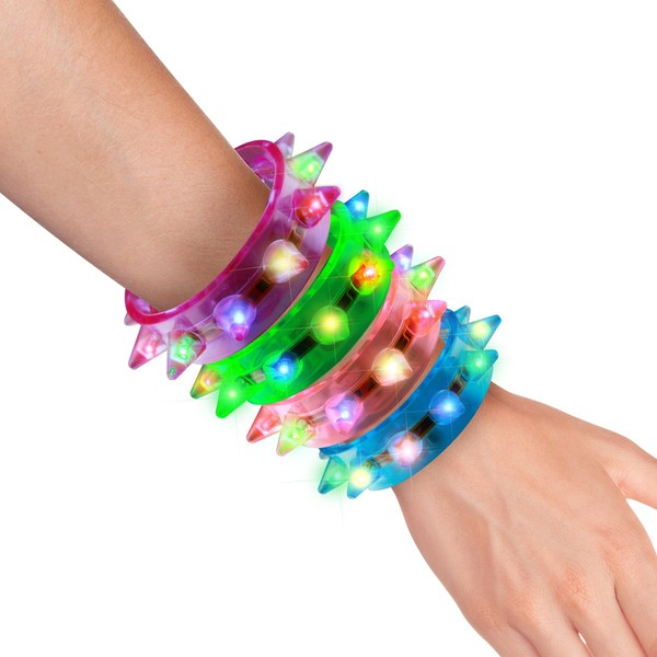 Soft Spiked Light Up Bracelets with Flashing Blinking LED Lights (Set of 4)