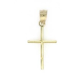 14k Yellow Gold Small Sparkle Cut Religious Faith Cross Pendant Necklace Jewelry for Women