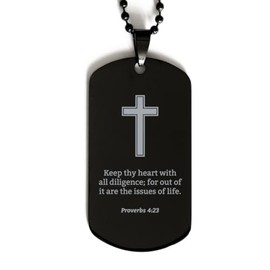 Proverbs 4 23 Necklace - Proverbs 4:23 Bible Verse Dog Tag Necklace for Men - Christian Bible Gifts for Women - Scripture with Cross - Religious, Inspirational Gifts for Him Her
