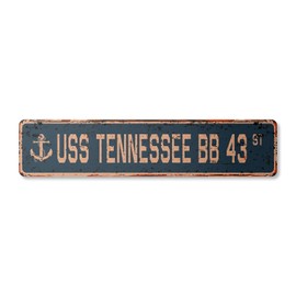 USS Tennessee BB 43 Vintage Plastic Street Sign us Navy Ship Veteran Sailor Gift | Indoor/Outdoor | 30" Wide