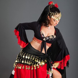 Eurzom 4 Pcs Gypsy Costume Women Belly Dance Outfit Gypsy Accessories Gypsy Head Scarf with Coins Hip Scarf Bracelet(Black)