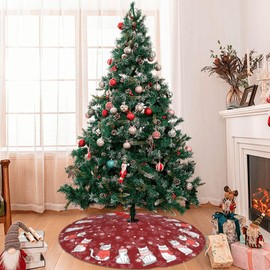 Cat Christmas Tree Skirt Funny Tree Mat for Farmhouse Xmas Holiday Party Decorations Indoor Outdoor 36 Inch
