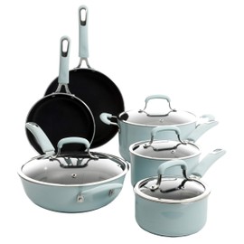 Kenmore Elite Andover Nonstick Platinum Forged Aluminum Cookware Set, 10-Piece, Glacier Blue