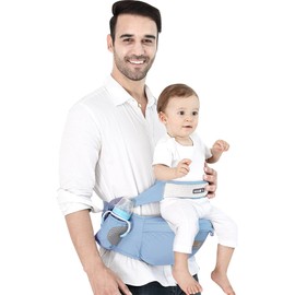 SONARIN Hipseat Baby Carrier,Ergonomic Waist Stool Seat Pure Cotton Hip Seat Carrier with Safety Belt Protection & Single Shoulder Strap,Multi Positions for Infant Toddler Child(Blue)