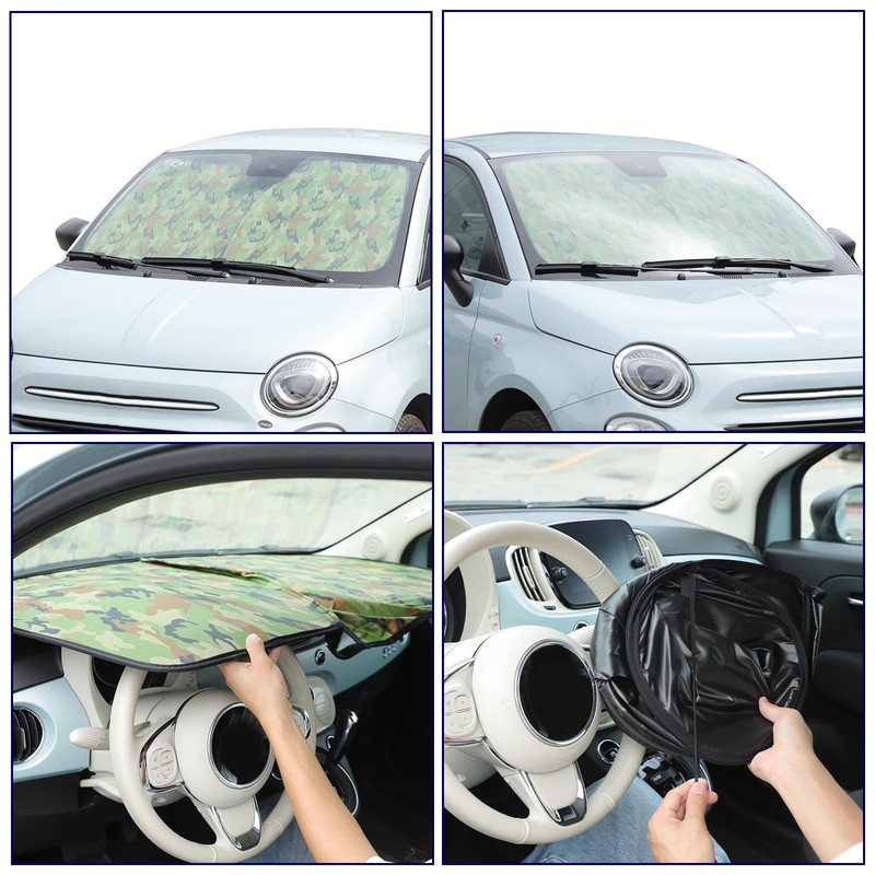 Windshield Sunshade Compatible with Fiat 500 2010-2024 ，Front Window Sun