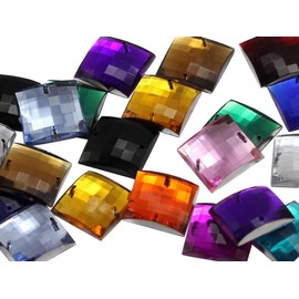 Allstarco 10mm Blue Aqua CH24 Square Flat Back Sew On Beads for Crafts Plastic Acrylic Rhinestones with Holes for Sewing, Clothing Embelishments, Costume Cosplays 80 Pieces