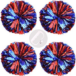 PUZINE 4 Pack 13" Cheerleading Metallic Foil & Plastic Ring Pom Poms (100g)